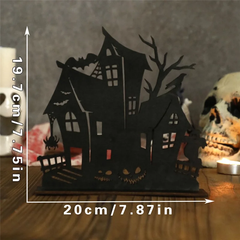 Spooky Silhouette House: Halloween Wooden Cutout for Desktop or Shelf Décor