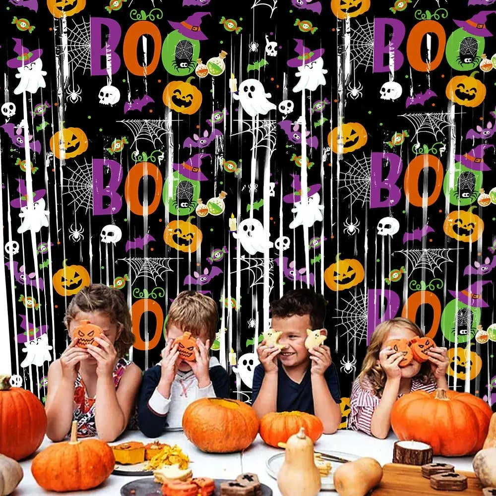 Boo & Bling Backdrop: 1x2M Halloween Party Curtain with Sparkly Decorations