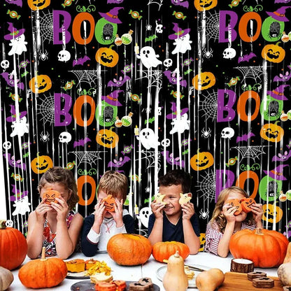 Boo & Bling Backdrop: 1x2M Halloween Party Curtain with Sparkly Decorations