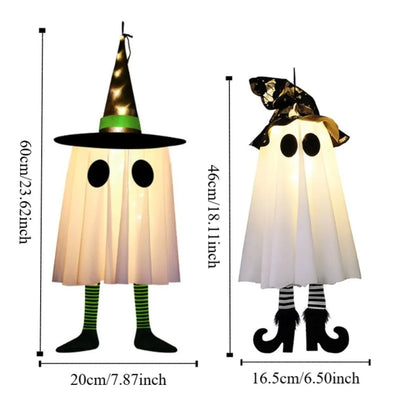 Floating Phantom Glow: Flashing Halloween Spectre Decoration with Witch Hat