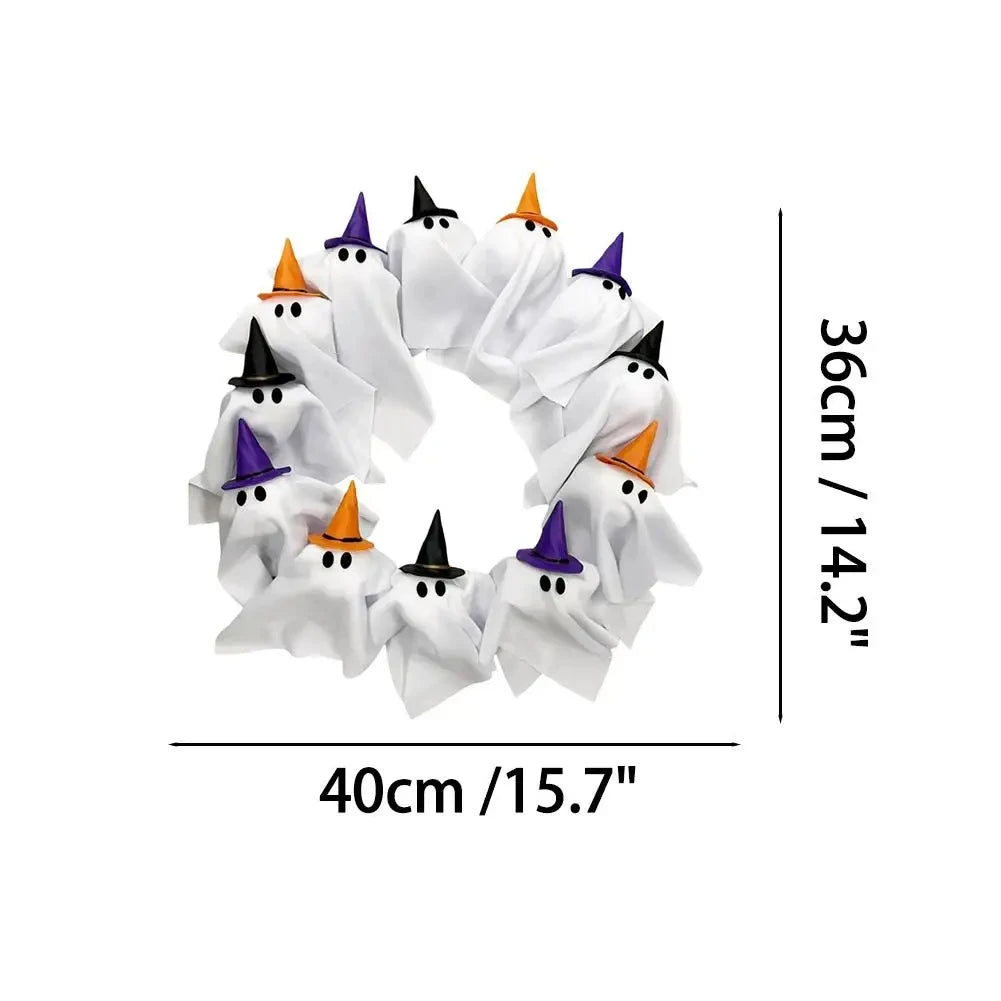 Glowing Spooky Ghost Halloween Wreath