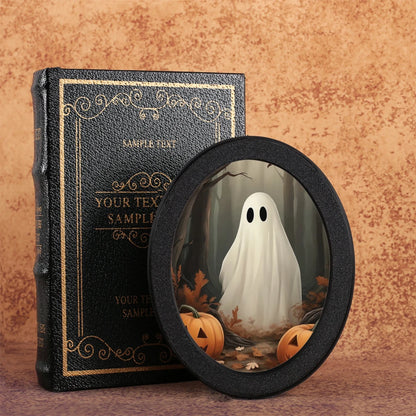 Boo & Glow Plaque: Oval Halloween Wall Sign with Ghost & Pumpkin