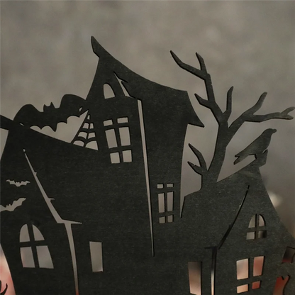 Spooky Silhouette House: Halloween Wooden Cutout for Desktop or Shelf Décor