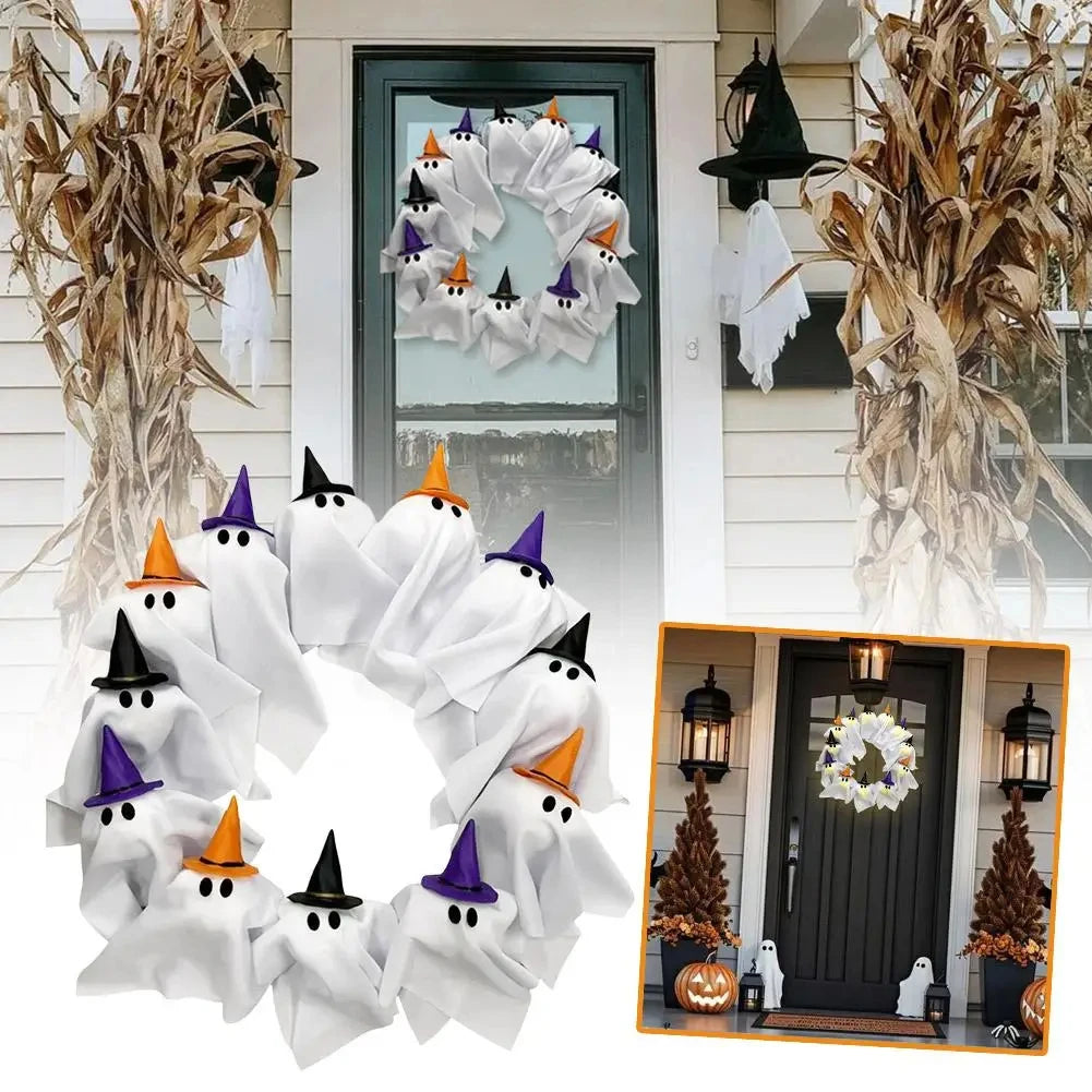 Glowing Spooky Ghost Halloween Wreath
