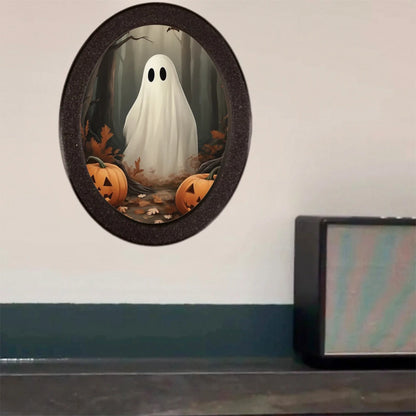 Boo & Glow Plaque: Oval Halloween Wall Sign with Ghost & Pumpkin