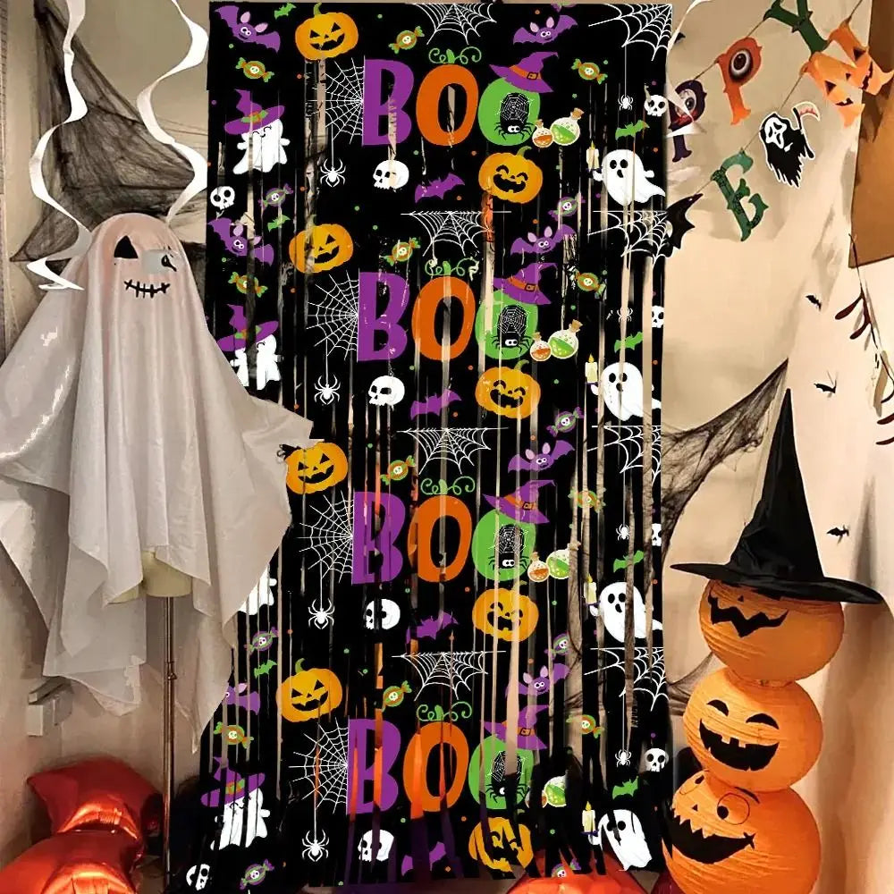 Boo & Bling Backdrop: 1x2M Halloween Party Curtain with Sparkly Decorations
