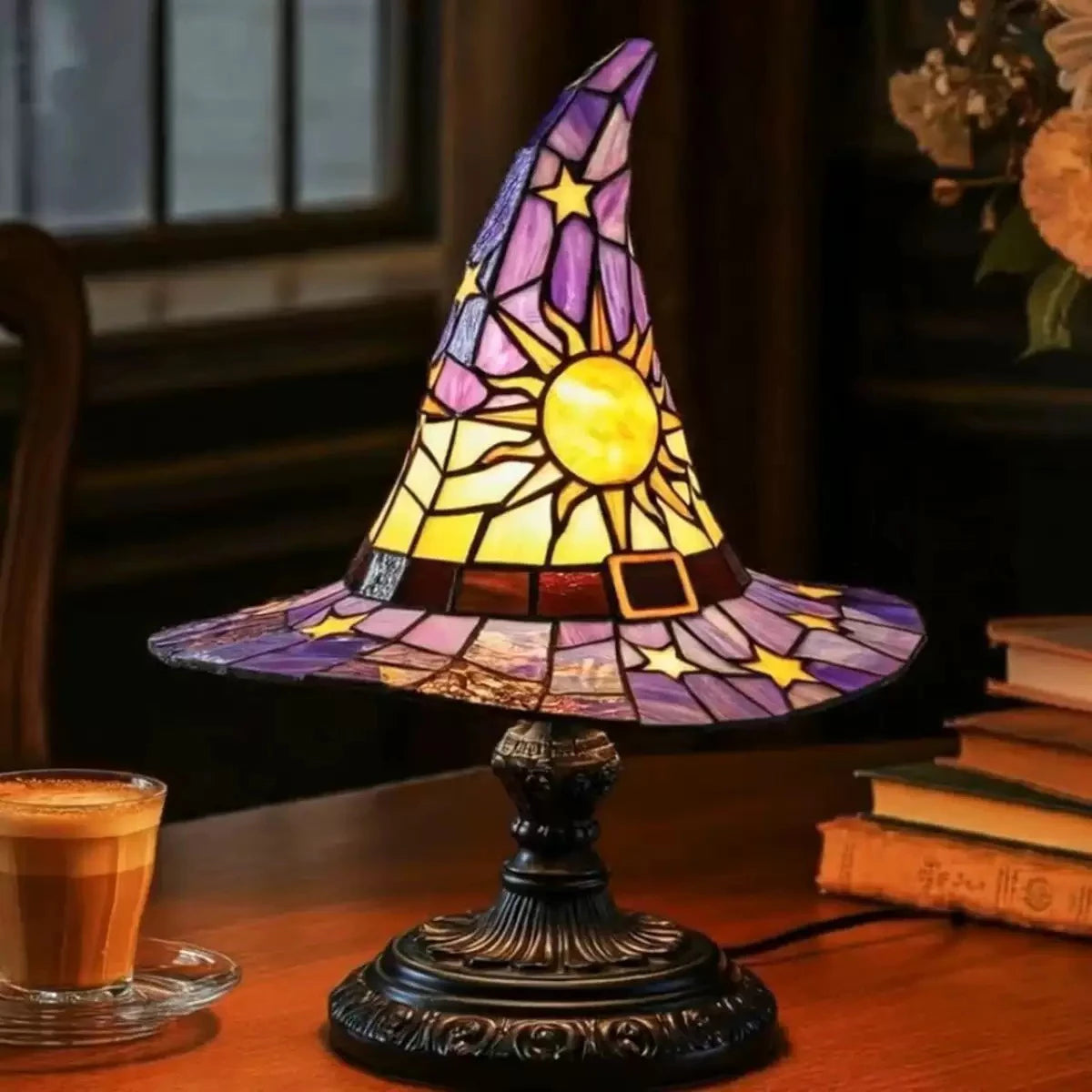 Stained Glass Witch Hat Table Lamp