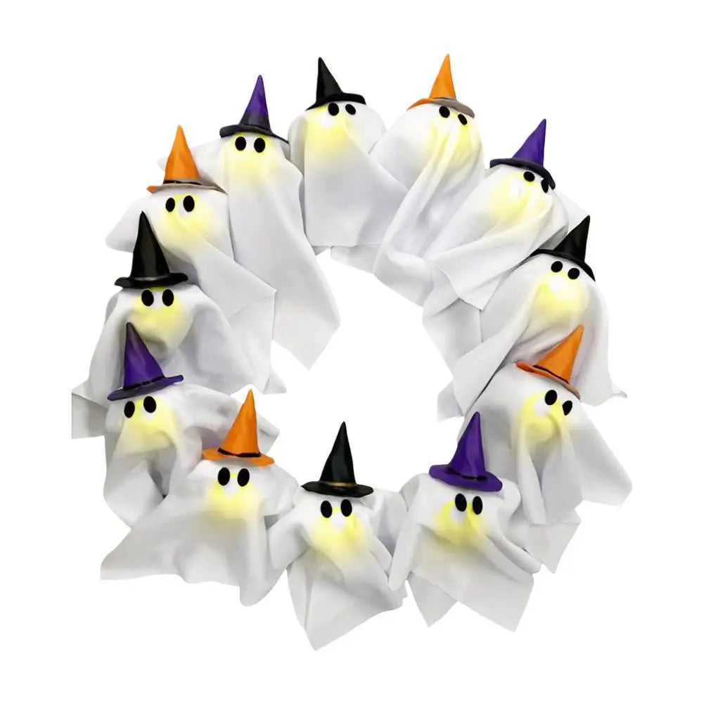 Glowing Spooky Ghost Halloween Wreath