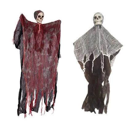 Gore Draped Ghoul: Halloween Skull Head with Red Gauze for Garden Horror