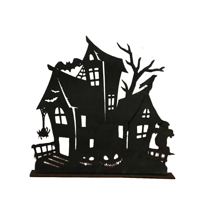 Spooky Silhouette House: Halloween Wooden Cutout for Desktop or Shelf Décor
