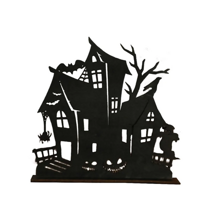 Spooky Silhouette House: Halloween Wooden Cutout for Desktop or Shelf Décor