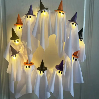 Glowing Spooky Ghost Halloween Wreath
