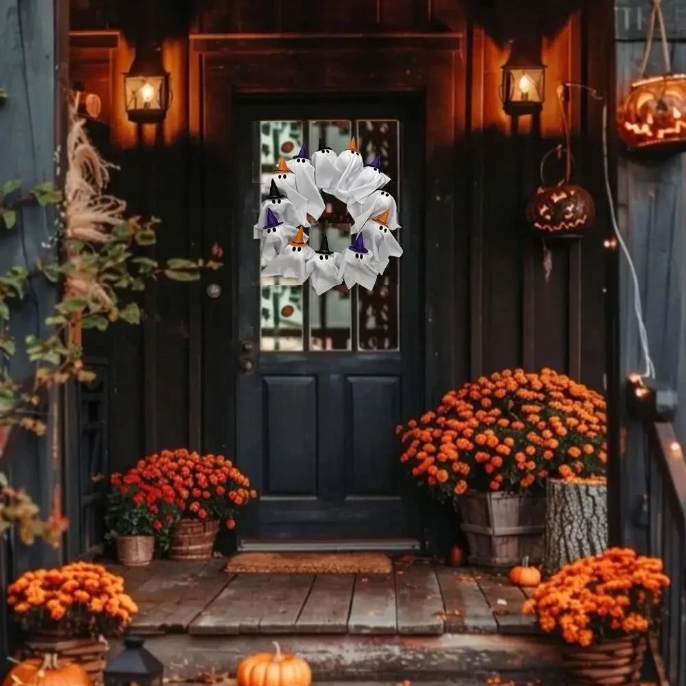 Glowing Spooky Ghost Halloween Wreath