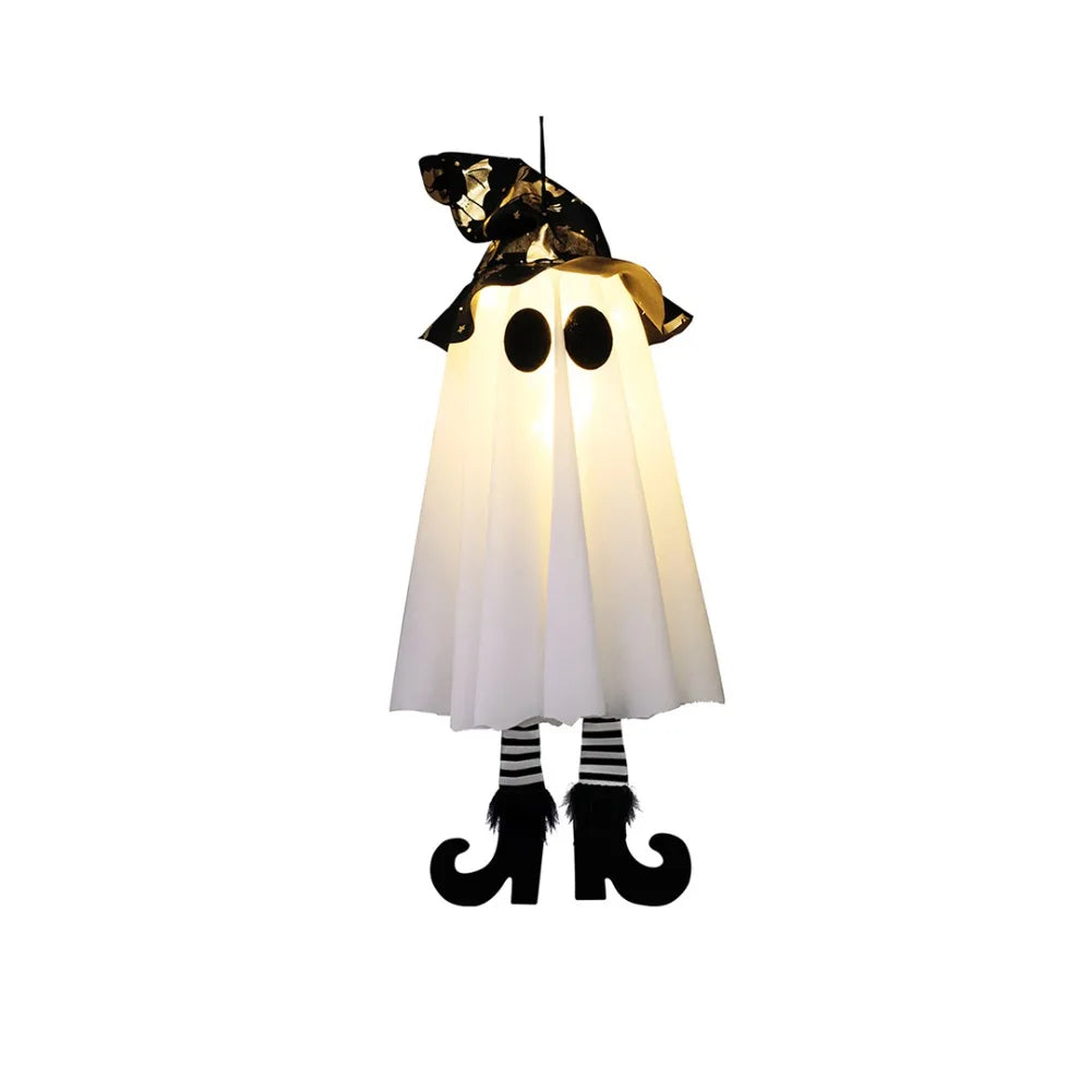 Floating Phantom Glow: Flashing Halloween Spectre Decoration with Witch Hat