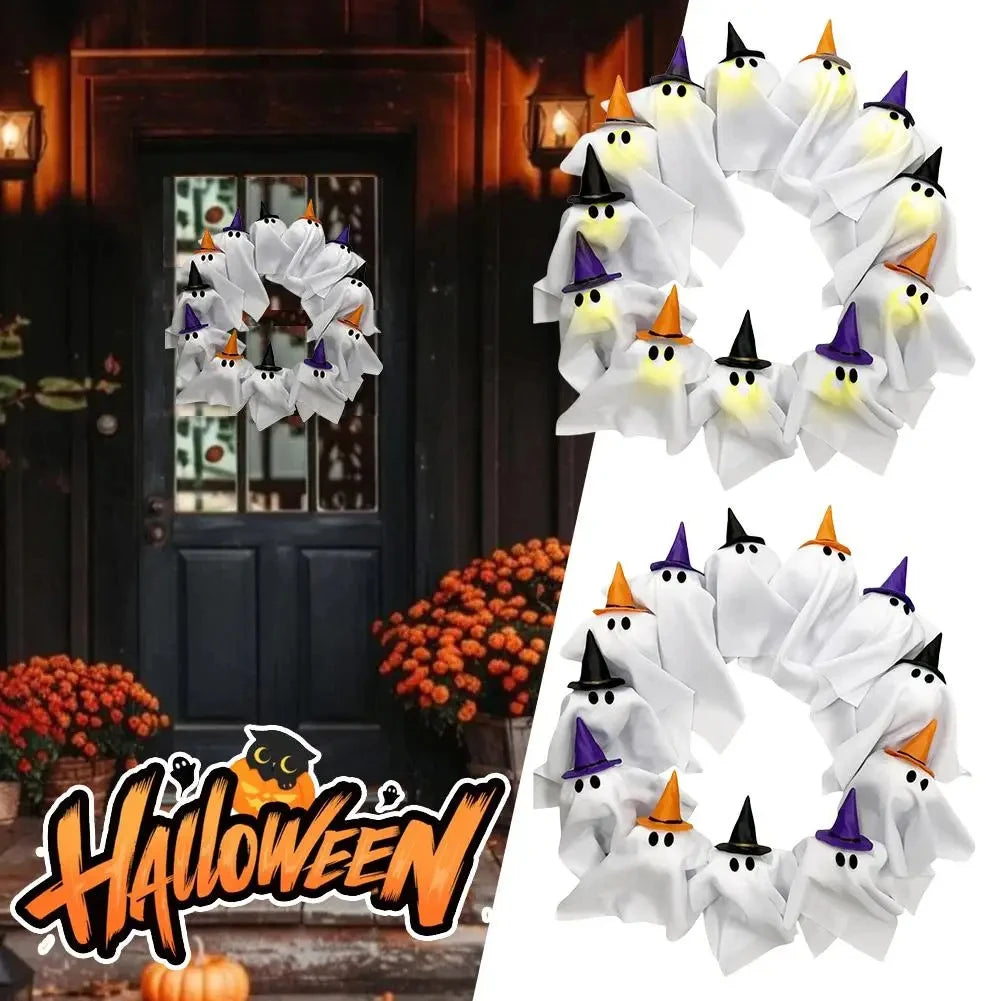 Glowing Spooky Ghost Halloween Wreath