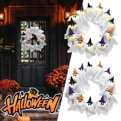 Glowing Spooky Ghost Halloween Wreath