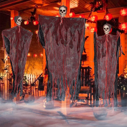 Gore Draped Ghoul: Halloween Skull Head with Red Gauze for Garden Horror