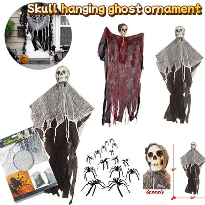 Gore Draped Ghoul: Halloween Skull Head with Red Gauze for Garden Horror