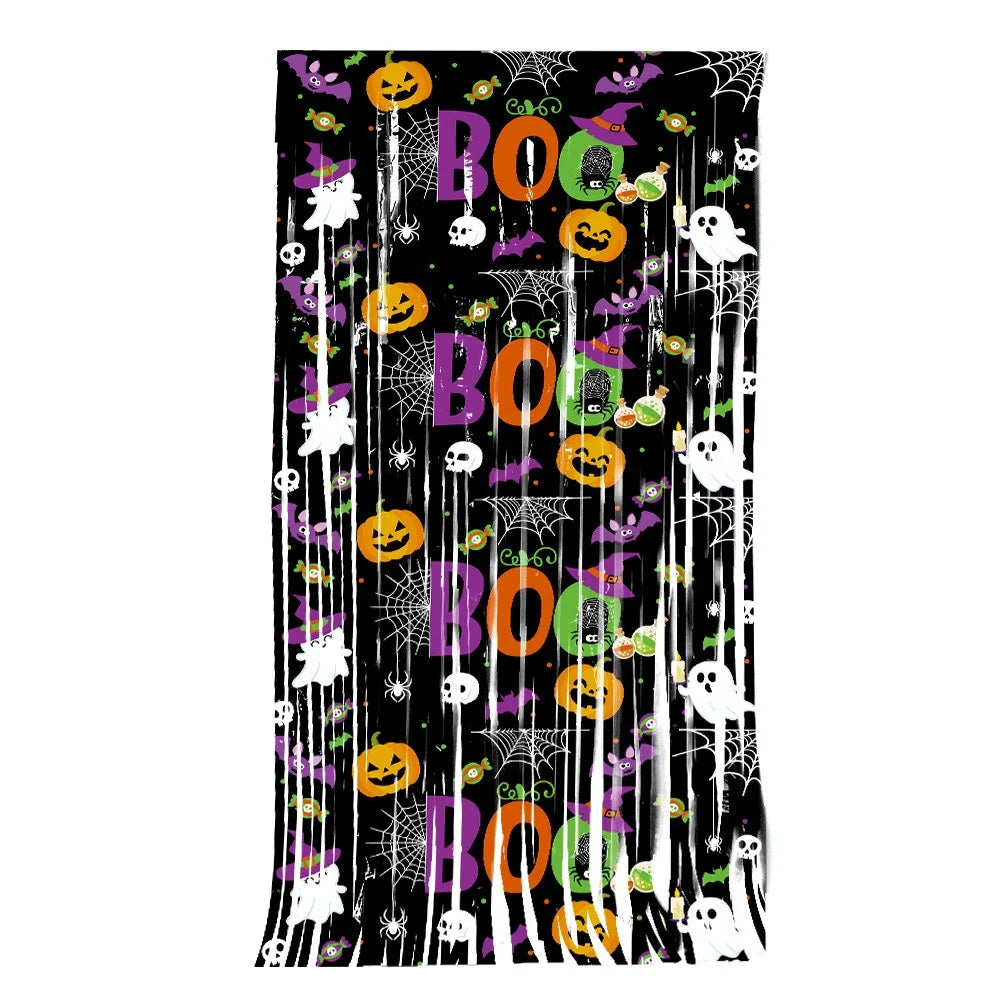 Boo & Bling Backdrop: 1x2M Halloween Party Curtain with Sparkly Decorations