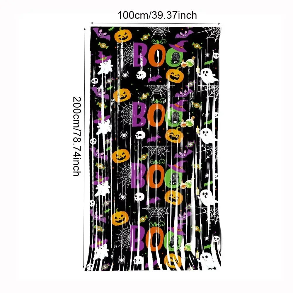 Boo & Bling Backdrop: 1x2M Halloween Party Curtain with Sparkly Decorations