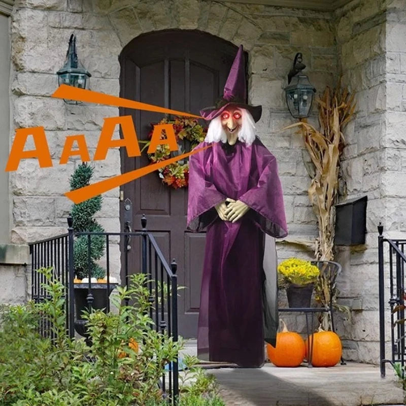 Hanging Talking Witch with Glowing Red Eyes