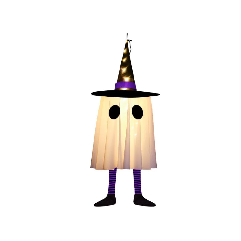 Floating Phantom Glow: Flashing Halloween Spectre Decoration with Witch Hat