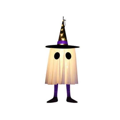 Floating Phantom Glow: Flashing Halloween Spectre Decoration with Witch Hat