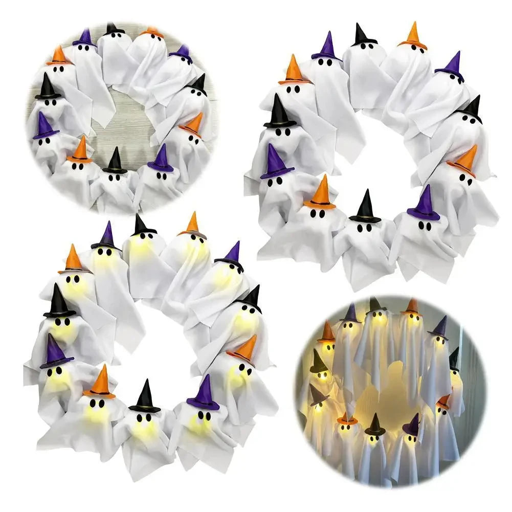Glowing Spooky Ghost Halloween Wreath