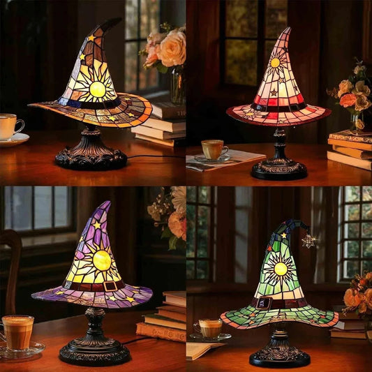 Stained Glass Witch Hat Table Lamp