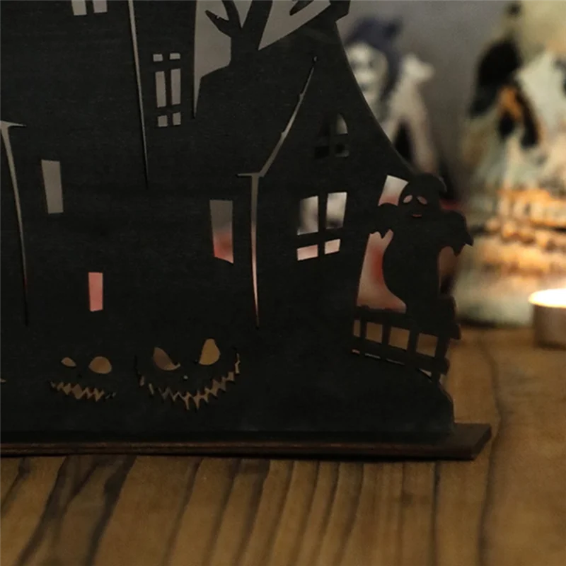 Spooky Silhouette House: Halloween Wooden Cutout for Desktop or Shelf Décor