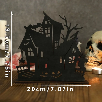 Spooky Silhouette House: Halloween Wooden Cutout for Desktop or Shelf Décor
