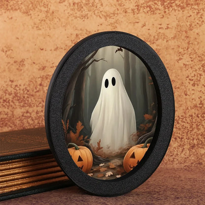 Boo & Glow Plaque: Oval Halloween Wall Sign with Ghost & Pumpkin