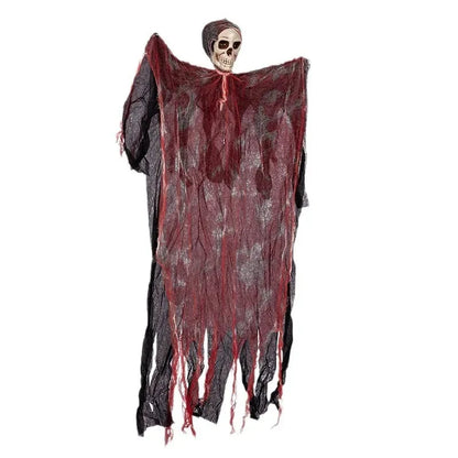 Gore Draped Ghoul: Halloween Skull Head with Red Gauze for Garden Horror